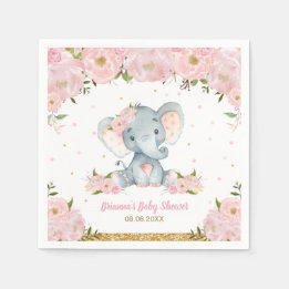 Blush Pink Floral Elephant Baby Shower Birthday N Napkins