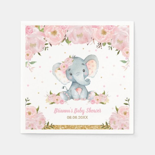 Blush Pink Floral Elephant Baby Shower Birthday  N Napkins