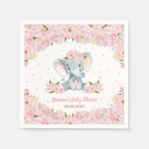 Blush Pink Floral Elephant Baby Shower Birthday  Napkins