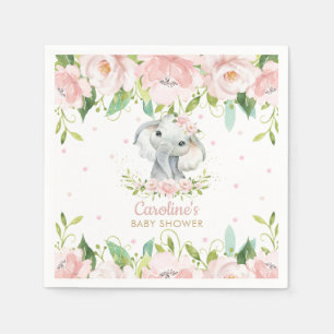 Blush Pink Floral Elephant Baby Shower Birthday Napkins