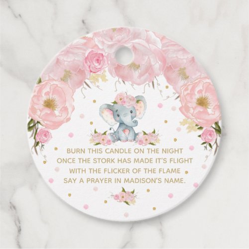 Blush Pink Floral Elephant Baby Shower Candle Favor Tags