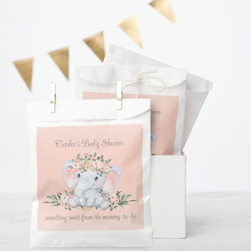 Blush Pink Floral Elephant Baby Shower Thank You Favor Bag