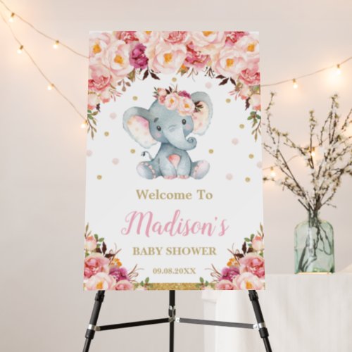 Blush Pink Floral Elephant Baby Shower Welcome Foam Board