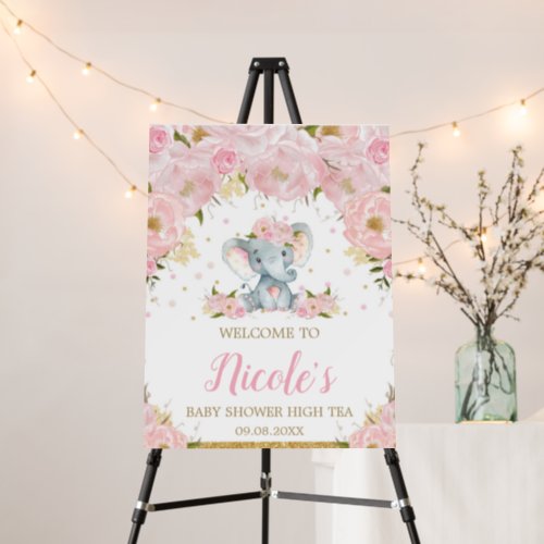 Blush Pink Floral Elephant Baby Shower Welcome  Foam Board