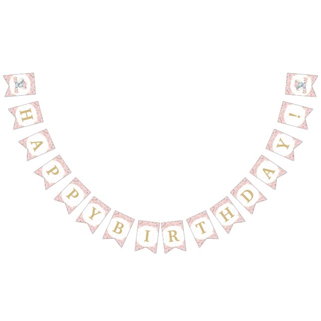 Blush Pink Floral Elephant Birthday Baby Shower  Bunting Flags (All)