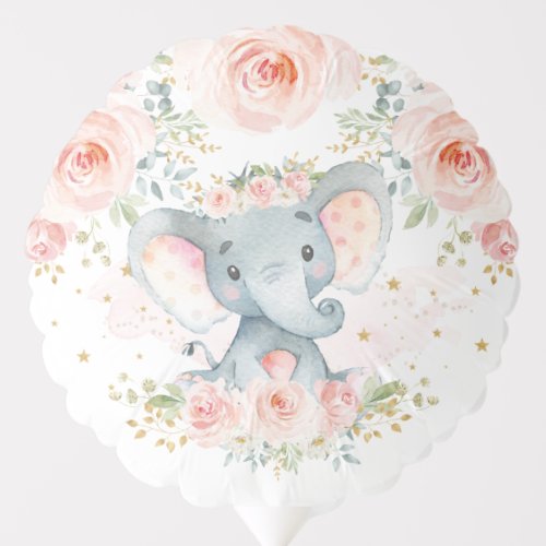 Blush Pink Floral Elephant Jungle Animal Birthday Balloon