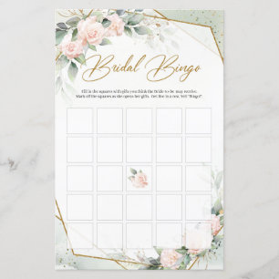 Blush pink floral eucalyptus and gold bridal bingo
