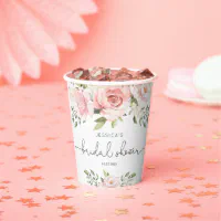 Burgundy Blush Floral 8 oz. Paper Cups (Set of 16)