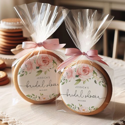 Blush pink floral eucalyptus bridal shower sugar cookie