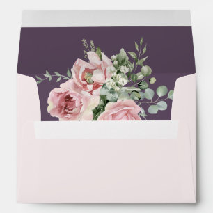 Blush Pink Floral Eucalyptus Dusty Purple Wedding Envelope