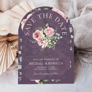 Blush Pink Floral Eucalyptus Dusty Purple Wedding Save The Date