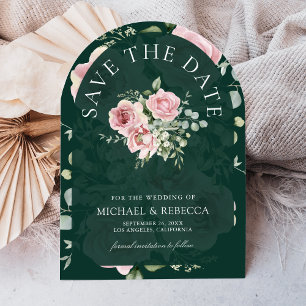 Blush Pink Floral Eucalyptus Emerald Green Wedding Save The Date