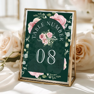 Blush Pink Floral Eucalyptus Emerald Green Wedding Table Number