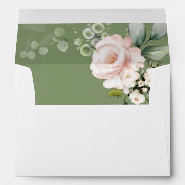 Blush Pink Floral & Eucalyptus Envelope 2- Green (Back (Bottom))