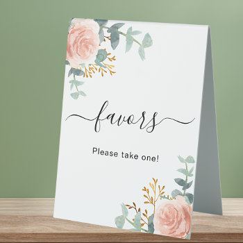 Blush Pink Floral Eucalyptus Favors  Table Tent Sign by Thunes at Zazzle