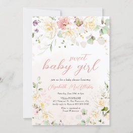 Blush Pink Floral Eucalyptus Girl Baby Shower Invitation