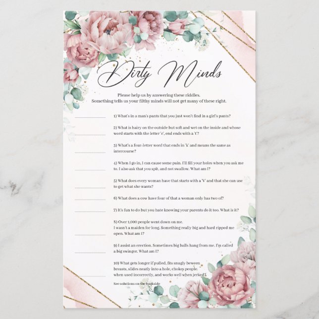 Blush pink floral eucalyptus gold Dirty Minds (Front)