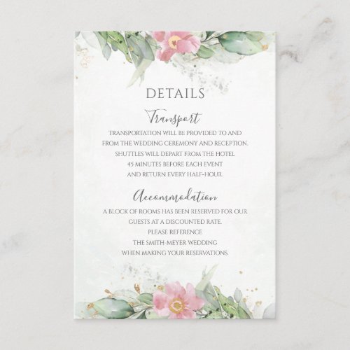 Blush Pink Floral Eucalyptus Greenery Gold Wedding Enclosure Card