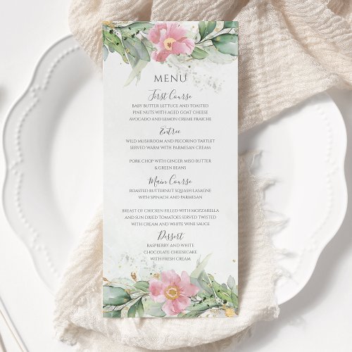 Blush Pink Floral Eucalyptus Greenery Gold Wedding Menu