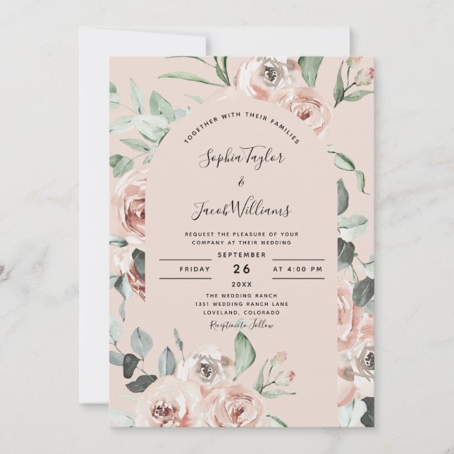 Blush Pink Floral Eucalyptus Greenery Wedding  Invitation (Front)