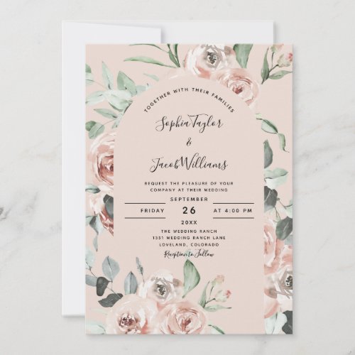 Blush Pink Floral Eucalyptus Greenery Wedding  Invitation