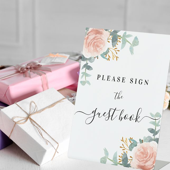 Blush pink floral eucalyptus guest book sign (Creator Uploaded)