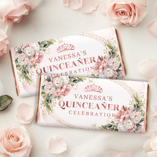 Blush Pink Floral Eucalyptus Mis Quince Candy Wrap Hershey Bar Favors