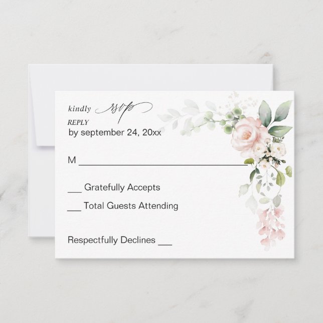 Blush Pink Floral & Eucalyptus no Meal RSVP Card (Front)