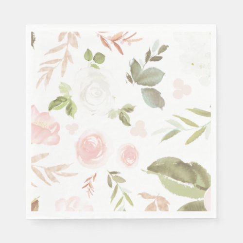 Blush pink floral eucalyptus party napkins