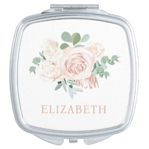 Blush Pink Floral Eucalyptus Personalized Compact Mirror