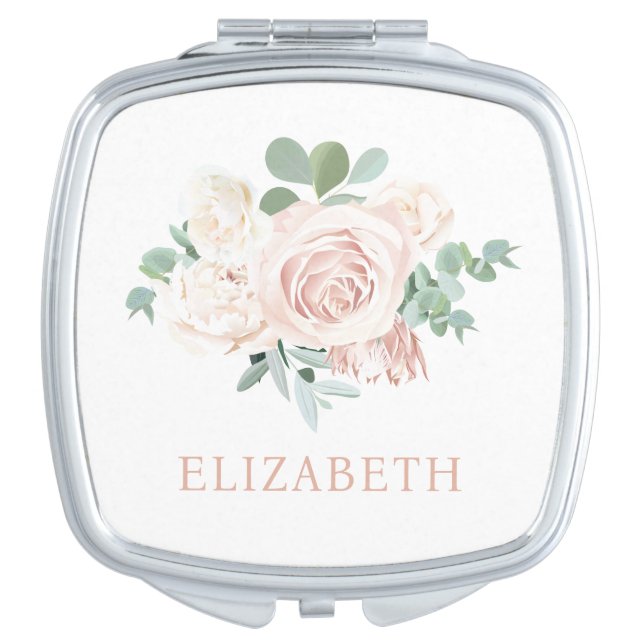 Blush Pink Floral Eucalyptus Personalized Compact Mirror (Front)