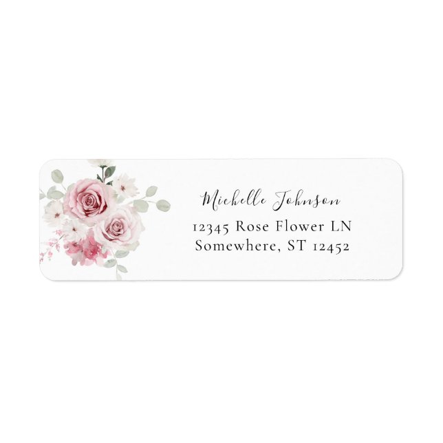 Blush Pink Floral & Eucalyptus Return Address 2 Label (Front)