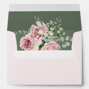Blush Pink Floral Eucalyptus Sage Green Wedding Envelope