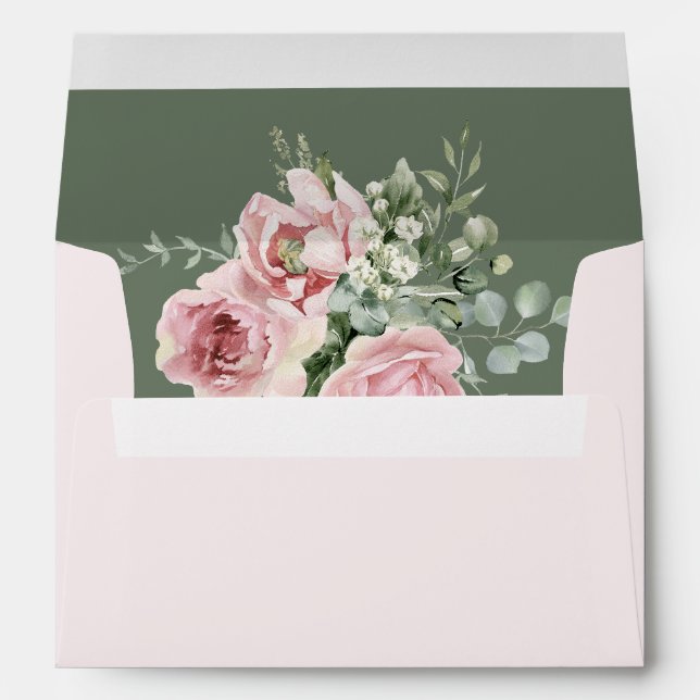 Blush Pink Floral Eucalyptus Sage Green Wedding Envelope (Back (Bottom))