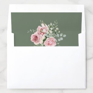 Blush Pink Floral Eucalyptus Sage Green Wedding Envelope Liner
