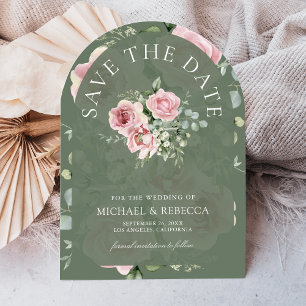 Blush Pink Floral Eucalyptus Sage Green Wedding Save The Date