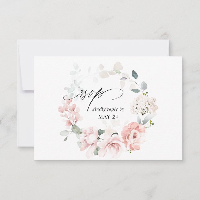 Blush Pink Floral & Eucalyptus w Meal RSVP Card 3 (Front)