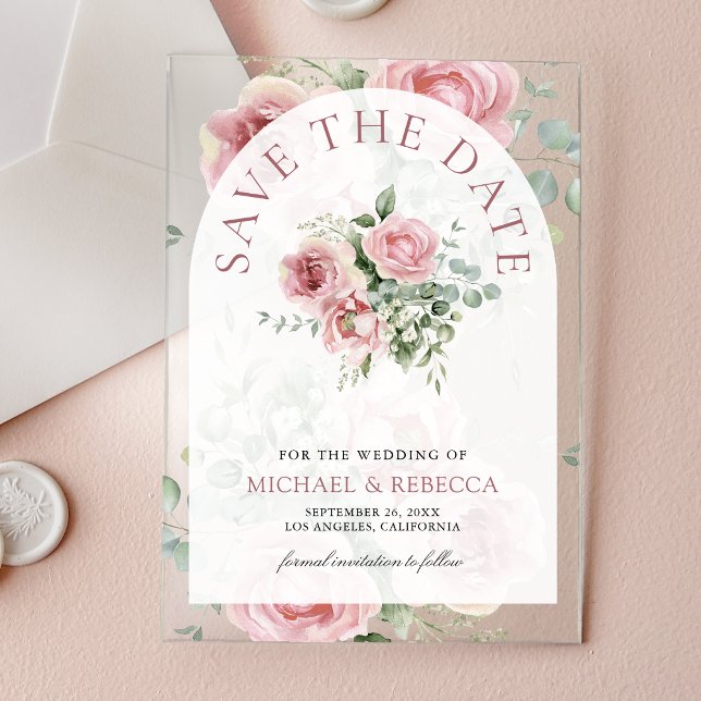 Blush Pink Floral Eucalyptus Wedding Save the Date (Creator Uploaded)