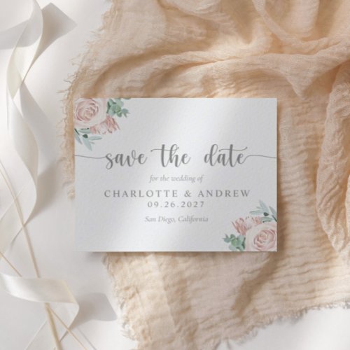 Blush Pink Floral Eucalyptus Wedding Save The Date