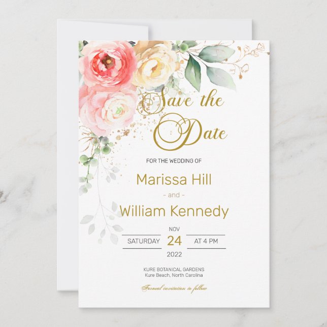 Blush Pink Floral Eucalyptus Wedding Save The Date Invitation (Front)