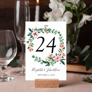 Blush Pink Floral Eucalyptus Wreath Wedding  Table Number