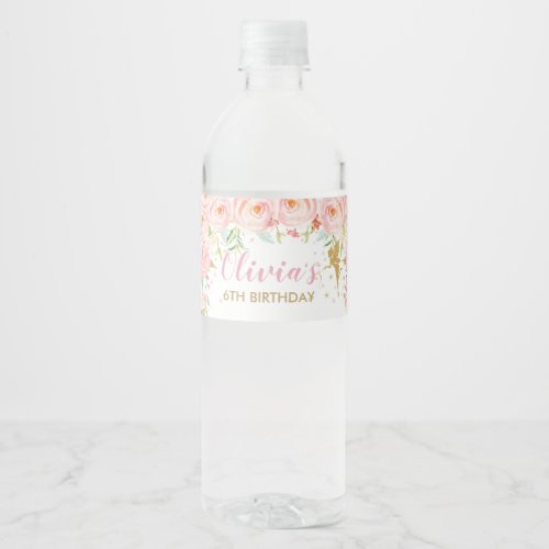 Blush Pink Floral Fairy Birthday Baby Shower Water Bottle Label