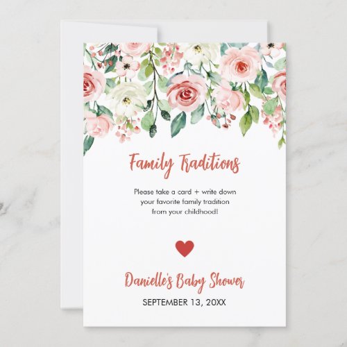 Blush Pink Floral Family Traditions Baby Shower  Announcement