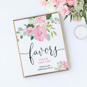 Blush pink floral Favors please take one sign