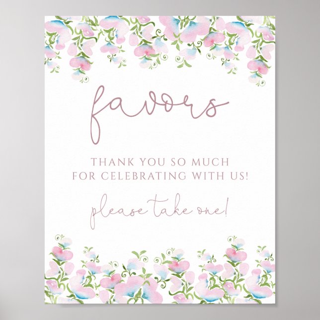 Blush Pink Floral Favors Sign (Front)