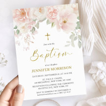 Blush Pink Floral Feminine Watercolor Girl Baptism