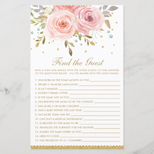 Blush Pink Floral Find The Guest Baby Shower Game