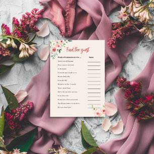 Blush Pink Floral Find the Guest Shower Game Card
