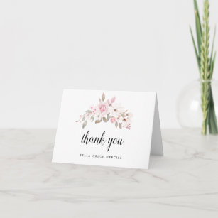 Blush Pink Floral First Communion Photo Thank You Card