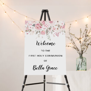 Blush Pink Floral First Communion Welcome Foam Board